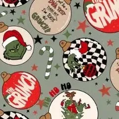 $16.00 EA - 2-3 X 1, 3-4 X 1, 4-5 X 1, 5-6 X 1  - Christmas Kids 2 Pc Pajamas - Grey Grinch Christmas Balls