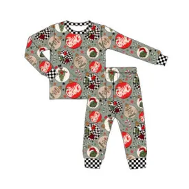 $16.00 EA - 2-3 X 1, 3-4 X 1, 4-5 X 1, 5-6 X 1  - Christmas Kids 2 Pc Pajamas - Grey Grinch Christmas Balls