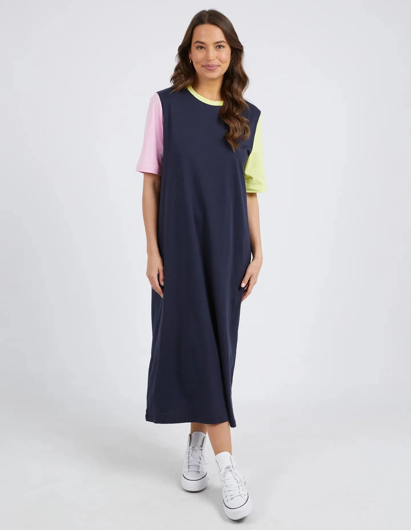 Cherry Block Tee Dress - Navy