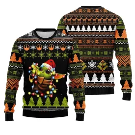 Light Christmas Baby Yoda Ugly Sweater