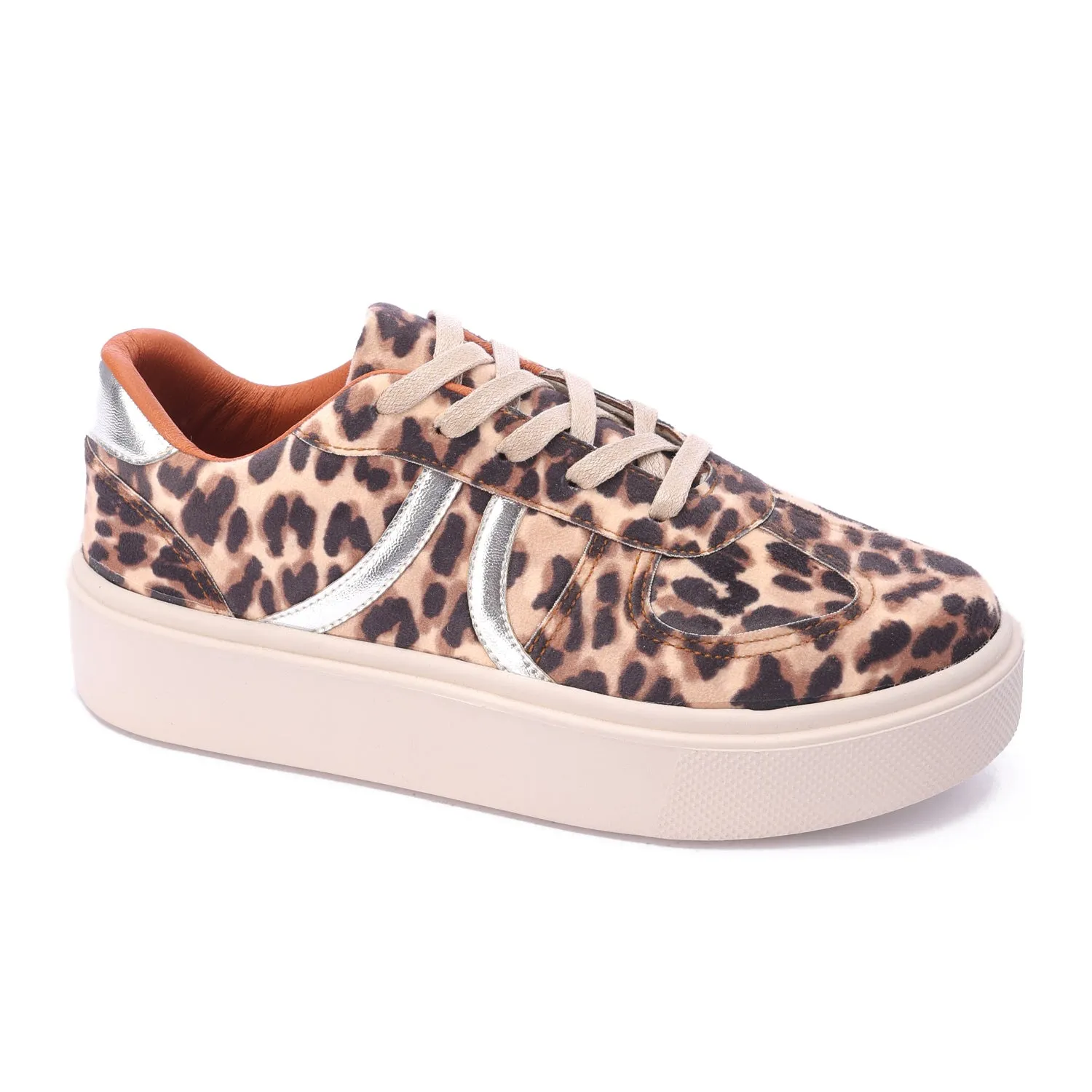 Metallic Stripe Textile Sneaker-Beige
