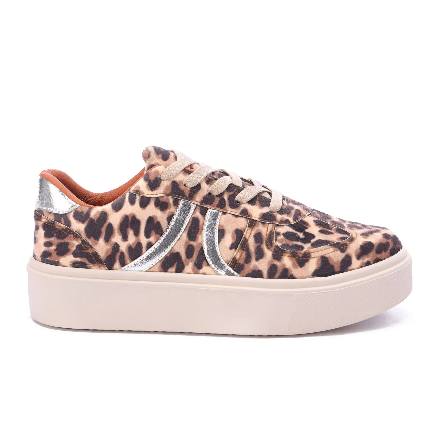Metallic Stripe Textile Sneaker-Beige
