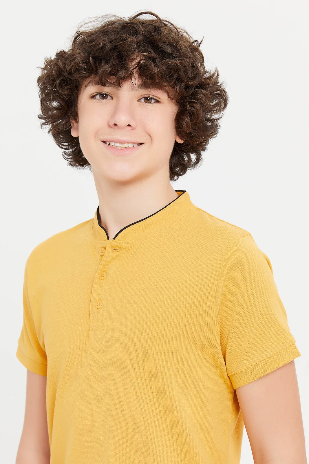 Senior Boys Mustard Mandarin Collar Polo Shirt